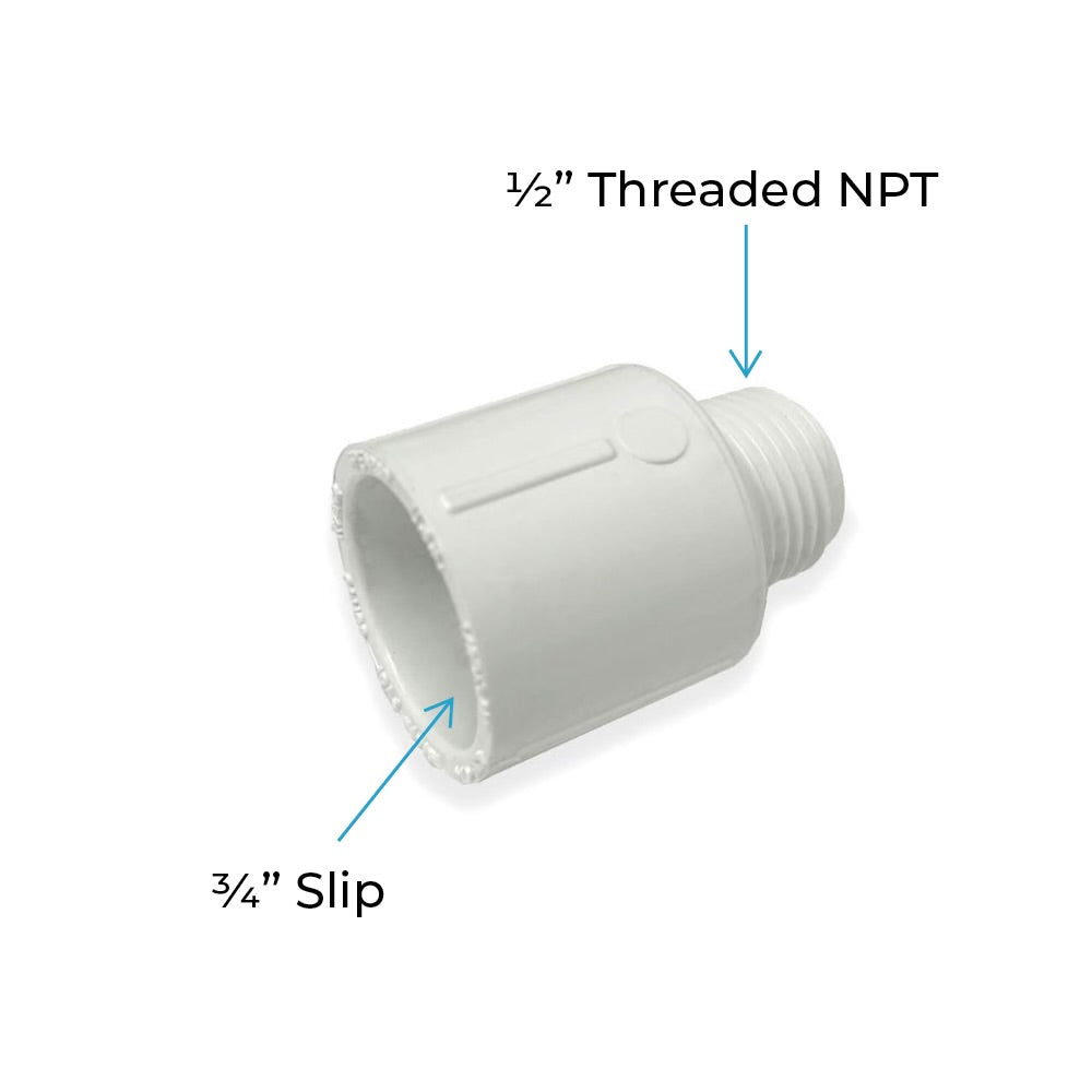 1/2" Threaded male to 3/4" Slip female connector